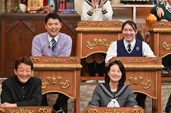 一列目左から)辰巳琢郎、馬場典子 二列目左から)春風亭昇吉、安野貴博