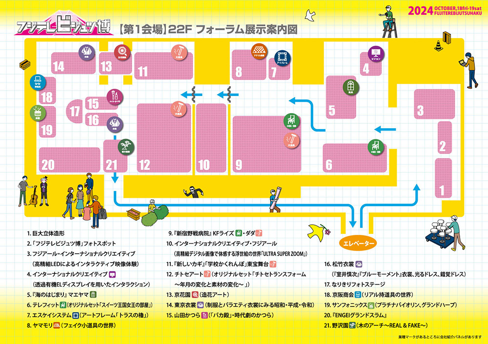 『第2回 フジテレビジュツ博』第1会場案内図:岩﨑光明(フジアール)デザイン