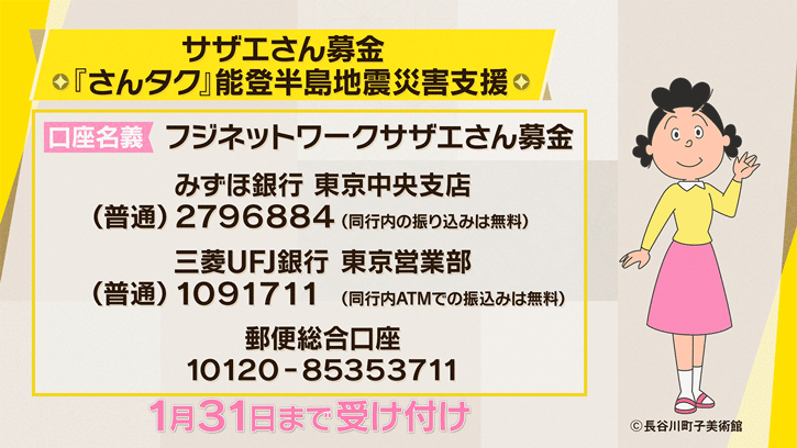 フジネットワーク　サザエさん募金『さんタク』　令和6年能登半島地震被災地救援