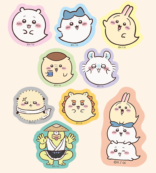 7ステッカー ちいかわ、ハチワレ、うさぎ、くりまんじゅう、モモンガ、ラッコ、シーサー、集合、オデ