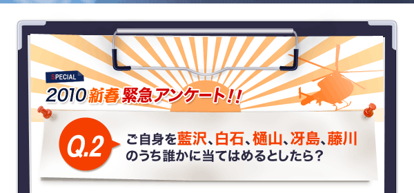 SPECIAL 2010新春緊急アンケート！！ ご自身を藍沢、白石、樋山、冴島、藤川のうち誰かに当てはめるとしたら？