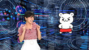 番組MCの小池美由とキャラクターのエンちゃん