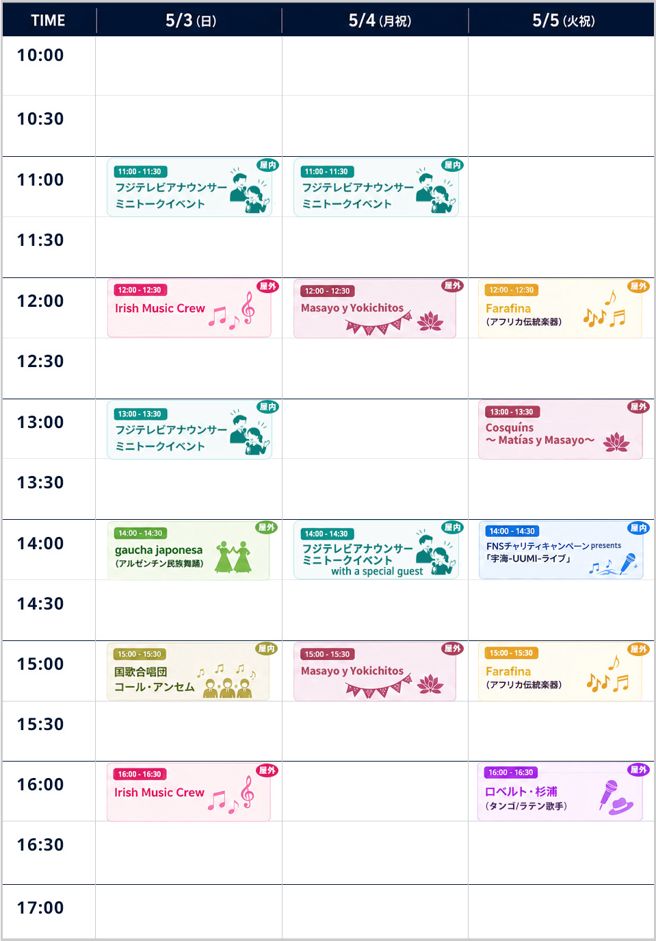 LIVE PERFORMANCE TIMETABLE