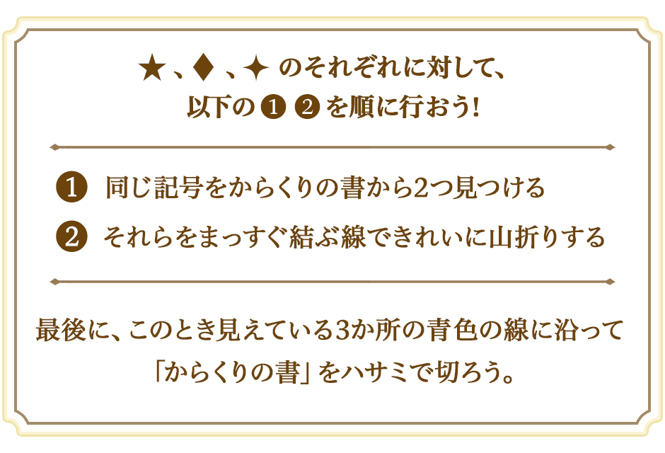 ★、♦︎、＋のそれぞれに対して、以下の ❶ ❷ を順に行おう!