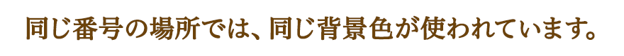 同じ番号の場所では、同じ背景色が使われています。