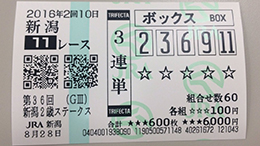 みんなのKEIBA みんなの３連単５頭BOX予想 新潟2歳S 馬券画像