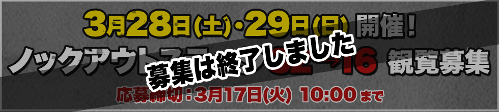 3月28日(土)・29日(日)開催！ ノックアウトステージ32→16 観覧募集 応募締切：3月17日(火) 10:00 まで